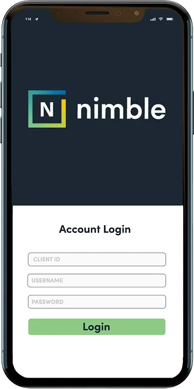 Nimble solutions account login on an iPhone
